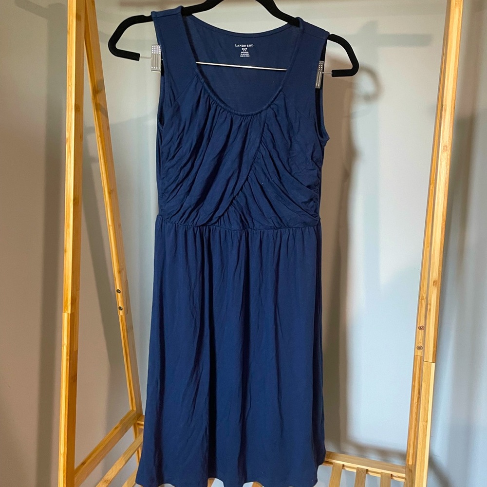 Navy blue Land’s end dress. Classy neckline and timeless look!